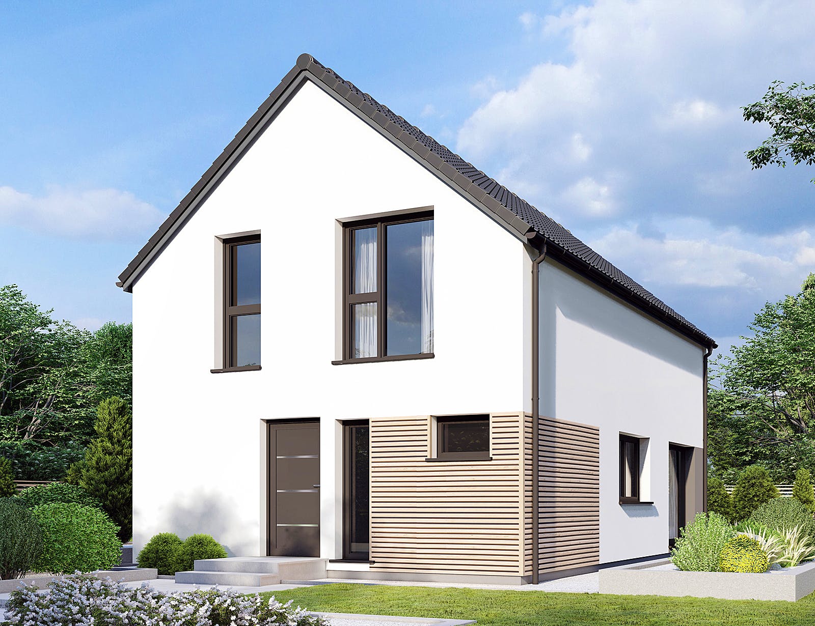 Fertighaus Point 124 von Danwood Schlüsselfertig ab 232400€, Satteldach-Klassiker Außenansicht 1