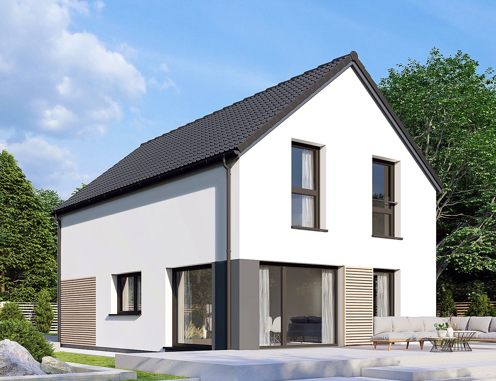 Fertighaus Point 124 von Danwood Schlüsselfertig ab 232400€, Satteldach-Klassiker Außenansicht 2