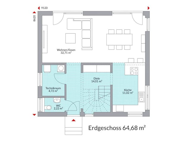 Fertighaus Point 126.1 von Danwood Schlüsselfertig ab 256200€, Satteldach-Klassiker Grundriss 1
