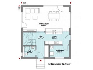 Fertighaus Point 128.1 von Danwood Schlüsselfertig ab 262200€, Satteldach-Klassiker Grundriss 1