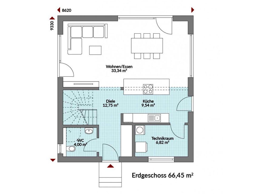 Fertighaus Point 128.1 von Danwood Schlüsselfertig ab 236100€, Satteldach-Klassiker Grundriss 1