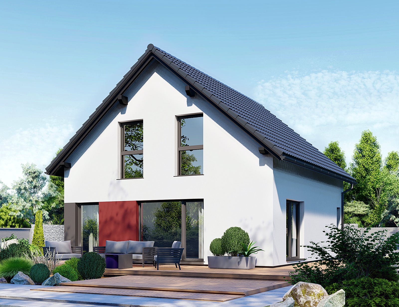 Fertighaus Point 128 von Danwood Schlüsselfertig ab 221500€, Satteldach-Klassiker Außenansicht 1