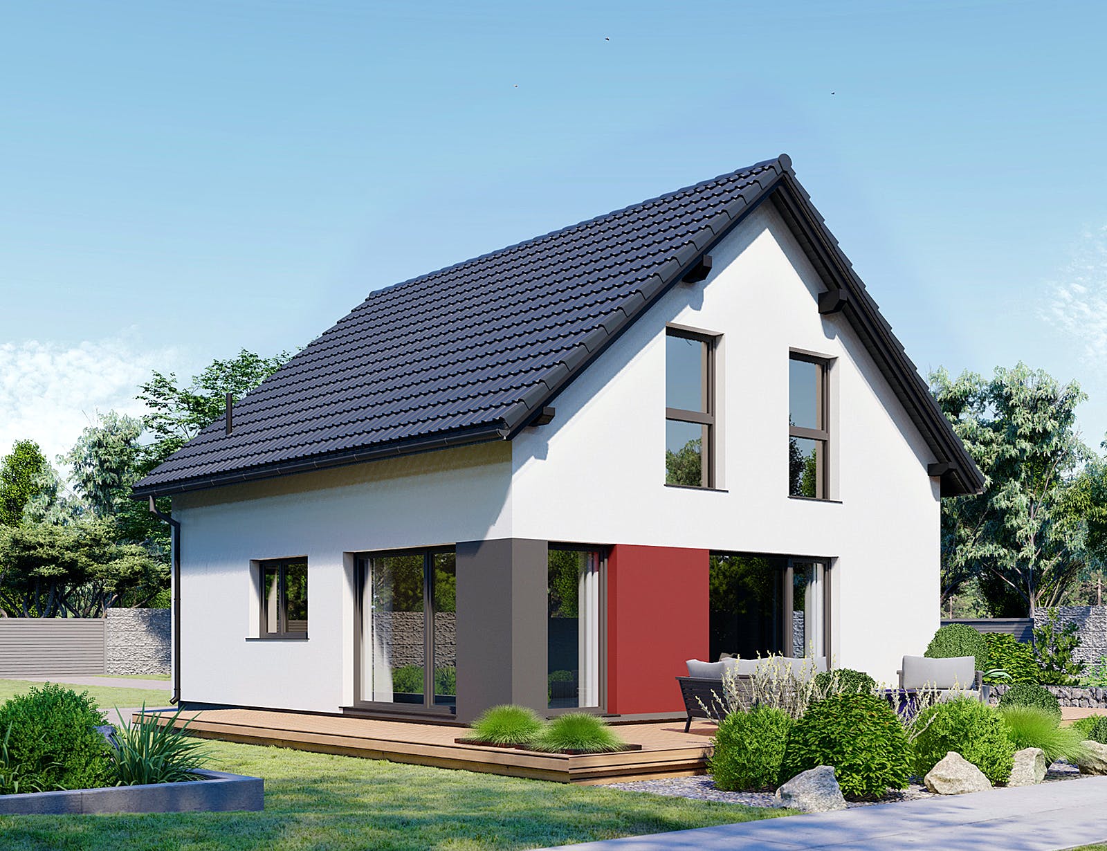 Fertighaus Point 128 von Danwood Schlüsselfertig ab 221500€, Satteldach-Klassiker Außenansicht 2