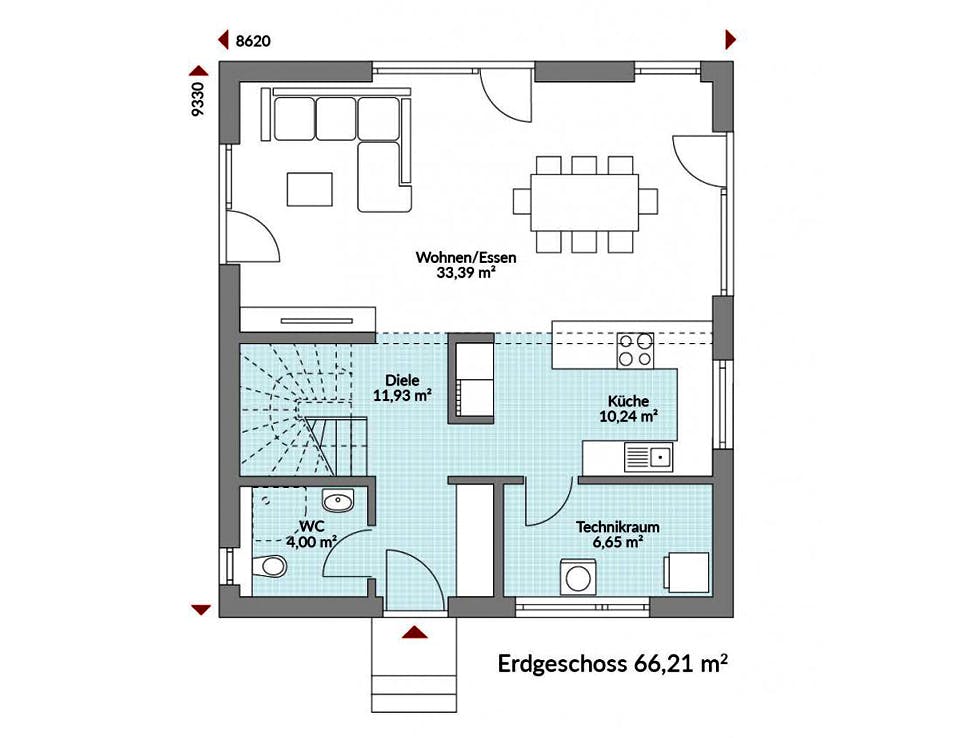 Fertighaus Point 128 von Danwood Schlüsselfertig ab 221500€, Satteldach-Klassiker Grundriss 1