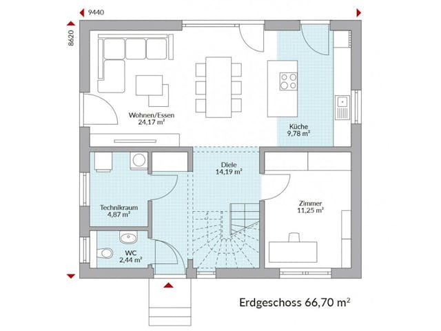 Fertighaus Point 130 von Danwood Schlüsselfertig ab 272100€, Satteldach-Klassiker Grundriss 1