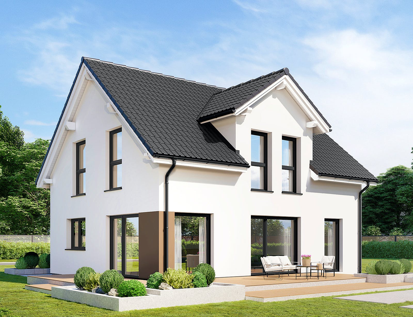 Fertighaus Point 133.1 von Danwood Schlüsselfertig ab 254100€, Satteldach-Klassiker Außenansicht 1