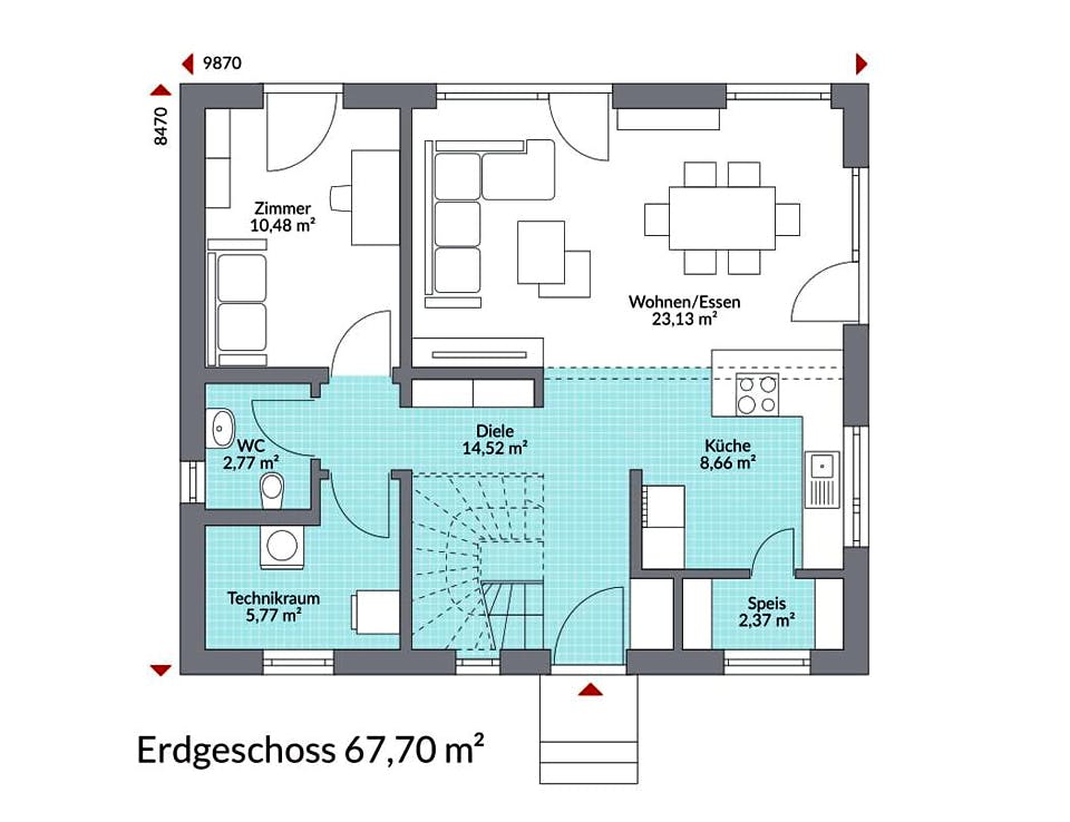Fertighaus Point 133.1 von Danwood Schlüsselfertig ab 254100€, Satteldach-Klassiker Grundriss 1