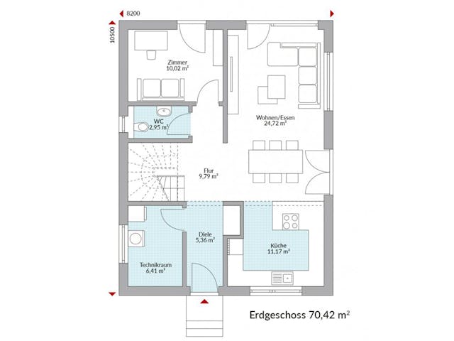Fertighaus Point 138.1 von Danwood Schlüsselfertig ab 282200€, Satteldach-Klassiker Grundriss 1