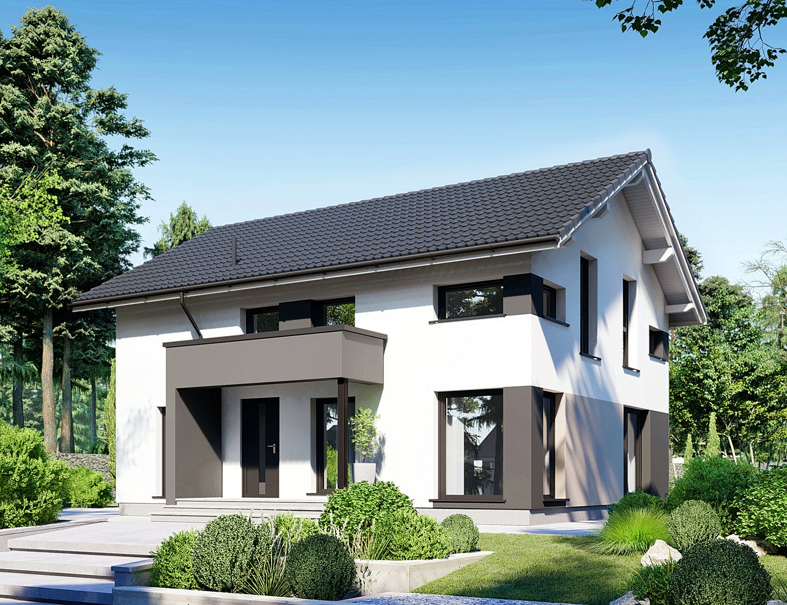 Fertighaus Point 140 von Danwood Schlüsselfertig ab 274700€, Satteldach-Klassiker Außenansicht 1