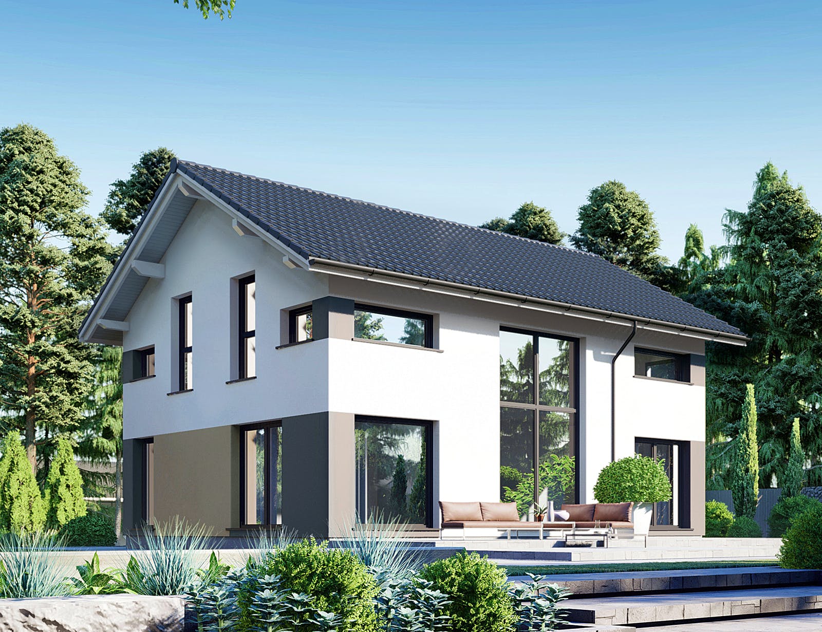 Fertighaus Point 140 von Danwood Schlüsselfertig ab 274700€, Satteldach-Klassiker Außenansicht 2