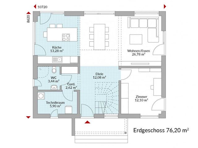 Fertighaus Point 140 von Danwood Schlüsselfertig ab 343800€, Satteldach-Klassiker Grundriss 1