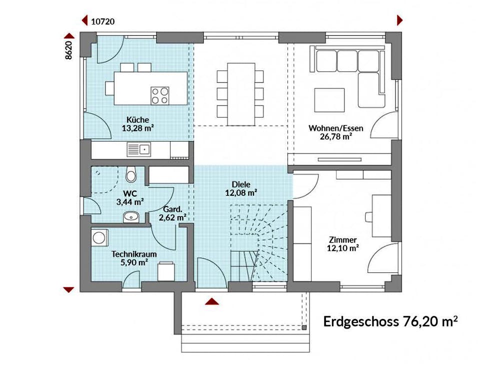 Fertighaus Point 140 von Danwood Schlüsselfertig ab 274700€, Satteldach-Klassiker Grundriss 1