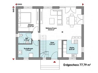Fertighaus Point 142.1 von Danwood Schlüsselfertig ab 264700€, Satteldach-Klassiker Grundriss 1