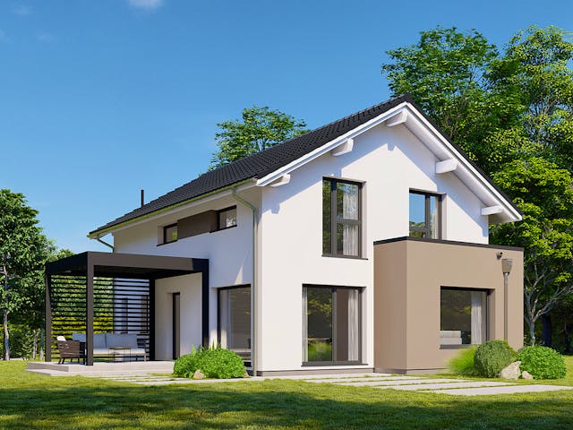 Fertighaus Point 143 von Danwood Schlüsselfertig ab 310500€, Satteldach-Klassiker Außenansicht 1