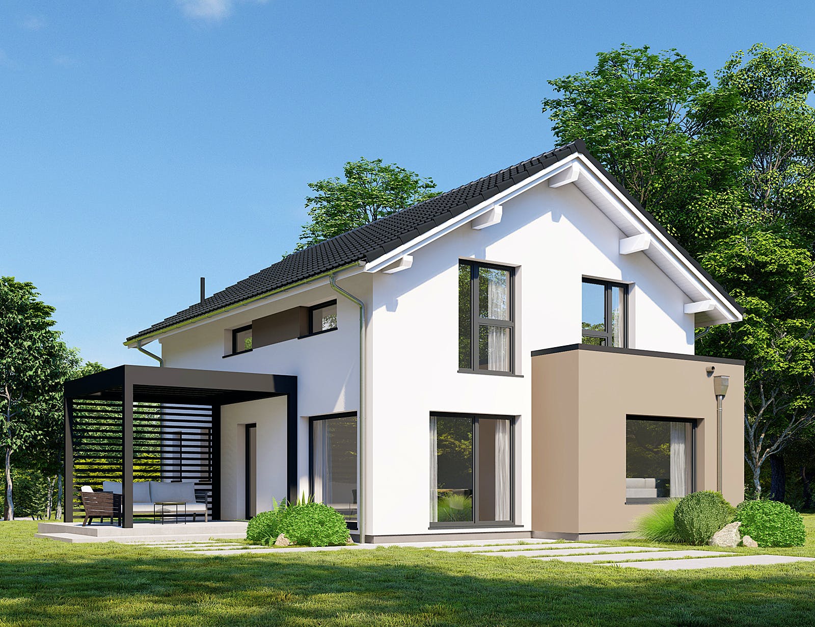 Fertighaus Point 143 von Danwood Schlüsselfertig ab 263100€, Satteldach-Klassiker Außenansicht 1