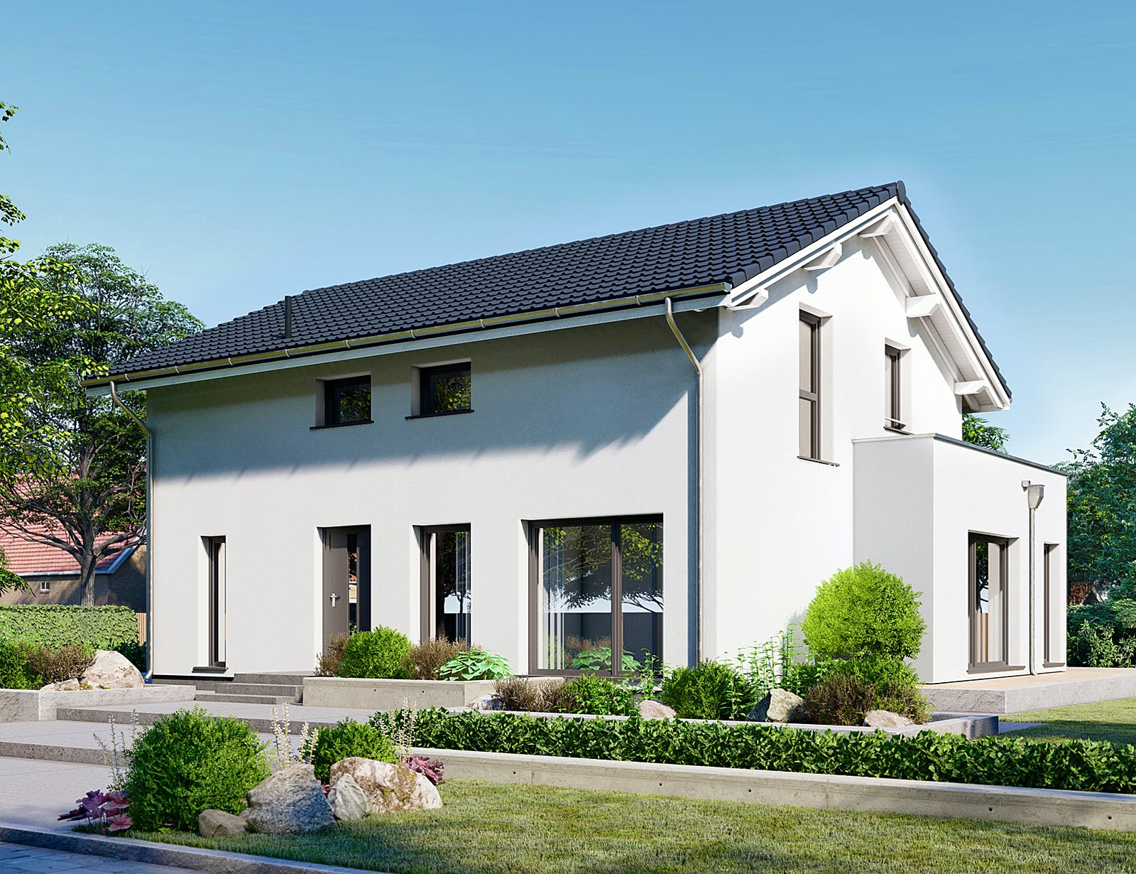 Fertighaus Point 161 von Danwood - Österreich Schlüsselfertig ab 313500€, Satteldach-Klassiker Außenansicht 1