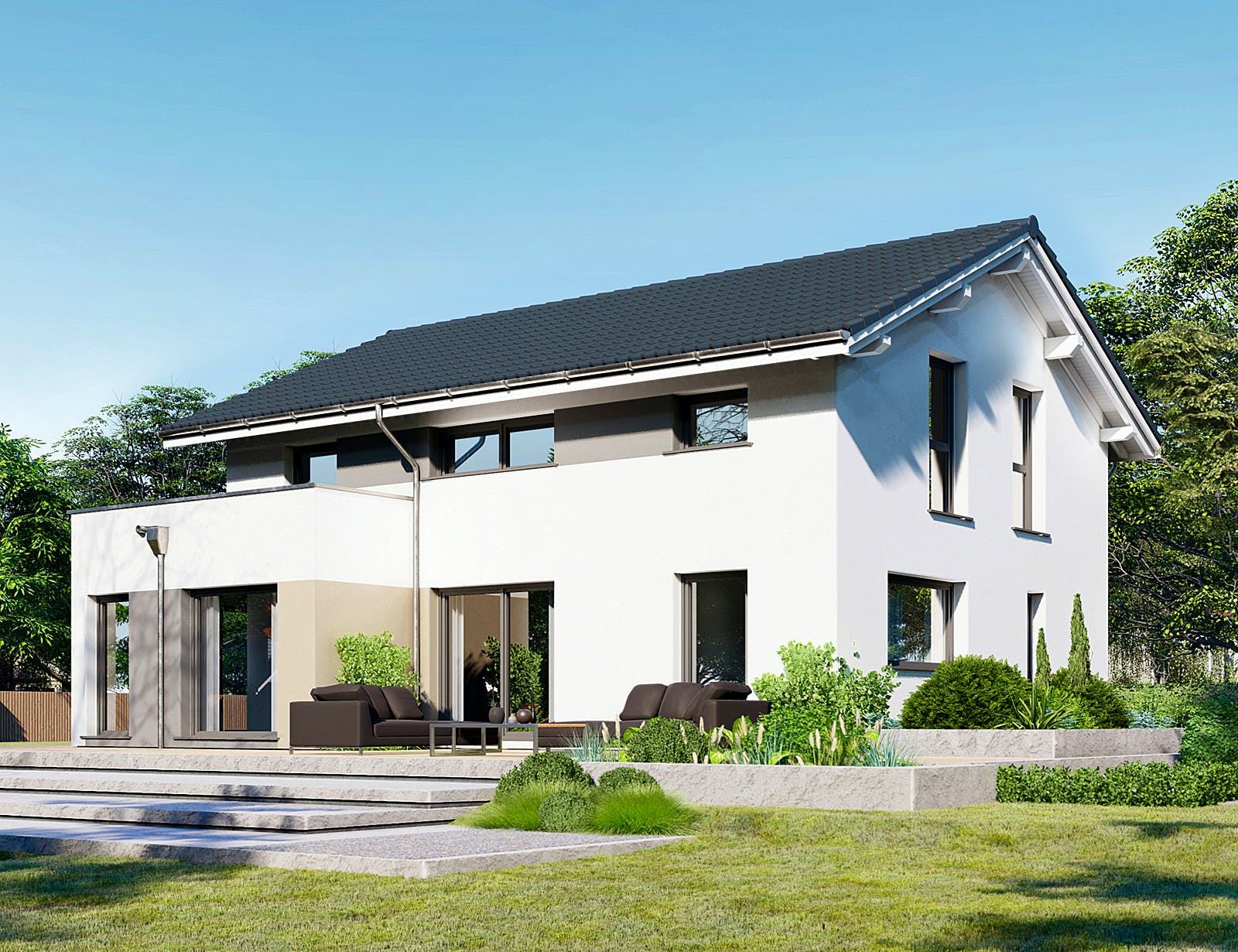 Fertighaus Point 161 von Danwood - Österreich Schlüsselfertig ab 313500€, Satteldach-Klassiker Außenansicht 2