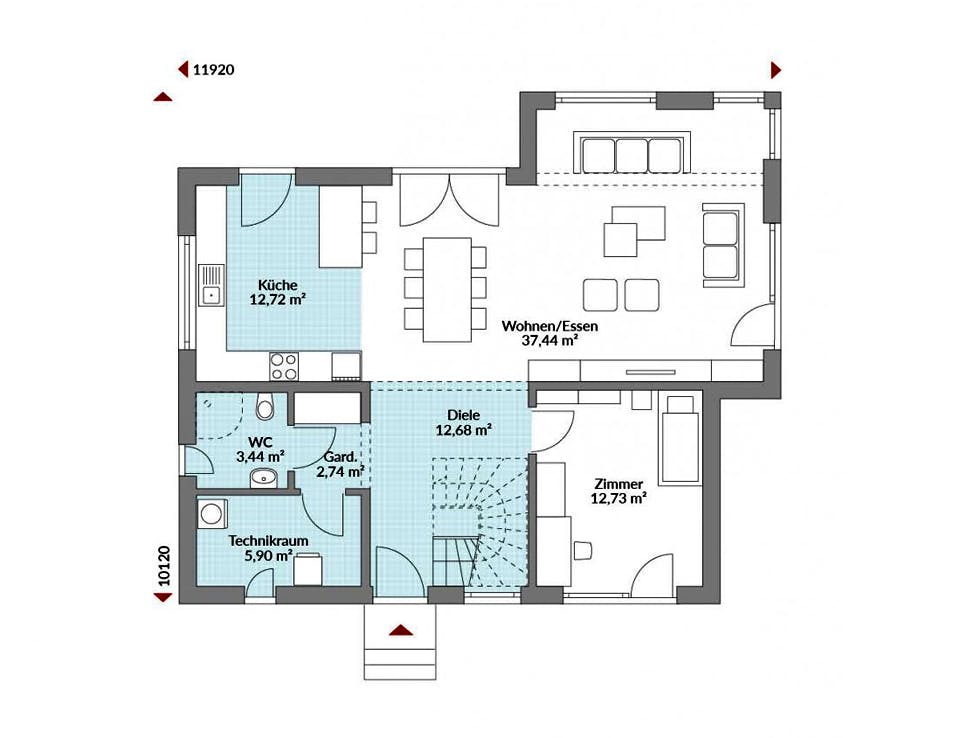 Fertighaus Point 161 von Danwood - Österreich Schlüsselfertig ab 313500€, Satteldach-Klassiker Grundriss 1