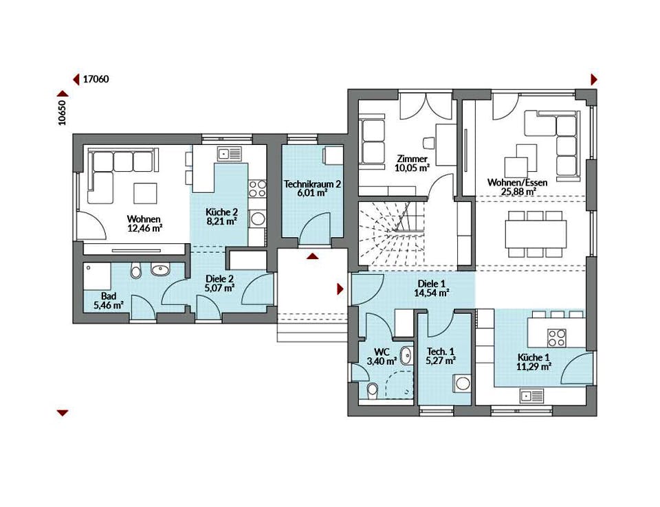 Fertighaus Privat 174 von Danwood Schlüsselfertig ab 371700€, Satteldach-Klassiker Grundriss 1