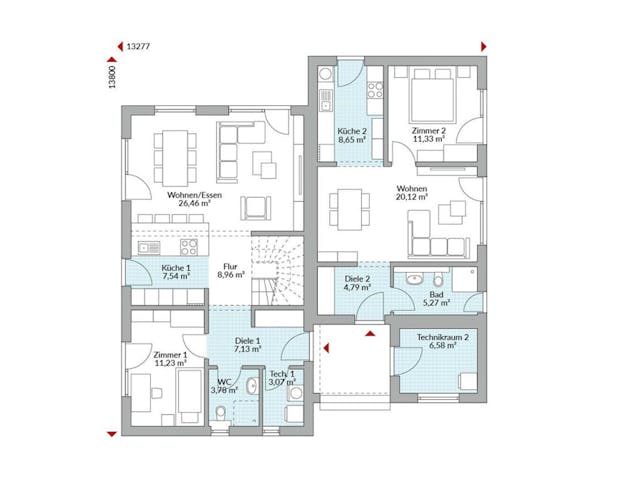 Fertighaus Privat 191 von Danwood Schlüsselfertig ab 433400€, Satteldach-Klassiker Grundriss 1