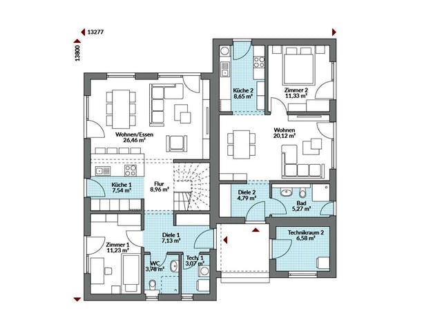 Fertighaus Privat 191 von Danwood Schlüsselfertig ab 408000€, Satteldach-Klassiker Grundriss 1