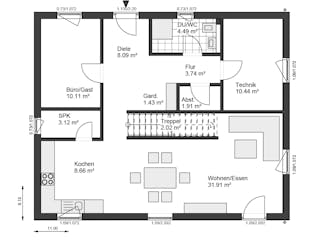 Fertighaus White&Black 165 von WHITE&BLACK Fertighäuser Ausbauhaus ab 212504€, Satteldach-Klassiker Grundriss 2