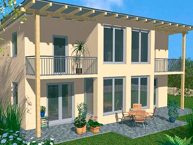 Massivhaus De Sol von Wagener Systemhausbau Schlüsselfertig ab 322000€, Pultdachhaus Außenansicht 1