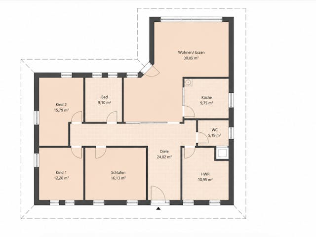 Massivhaus Thiessow von TIMOWA Massivhäuser Schlüsselfertig ab 347900€, Bungalow Grundriss 1