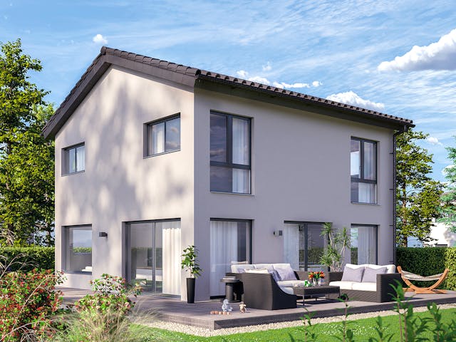 Massivhaus ICON S 3.02 CITY von Dennert Massivhaus Schlüsselfertig ab 253320€, Satteldach-Klassiker Außenansicht 1