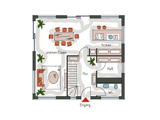 Massivhaus ICON S 3.02 CITY von Dennert Massivhaus Schlüsselfertig ab 237850€, Satteldach-Klassiker Grundriss 1