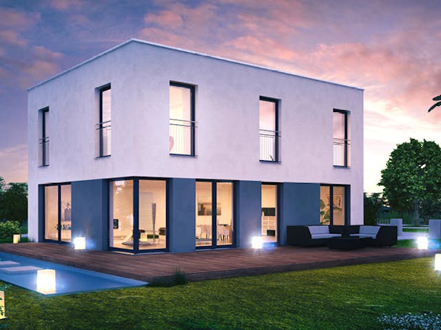 Massivhaus ICON 3+ City mit Flachdach von Dennert Massivhaus Ausbauhaus ab 286677€, Cubushaus Außenansicht 1