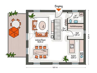 Massivhaus ICON 3 City mit Walmdach von Dennert Massivhaus Ausbauhaus ab 260770€, Stadtvilla Grundriss 1