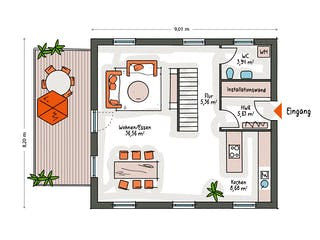 Massivhaus ICON 3 mit Satteldach von Dennert Massivhaus Ausbauhaus ab 230170€, Satteldach-Klassiker Grundriss 1