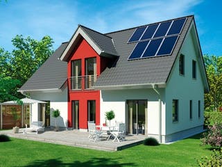 Massivhaus ICON 4 mit Quergiebel von Dennert Massivhaus Ausbauhaus ab 280288€, Satteldach-Klassiker Außenansicht 1