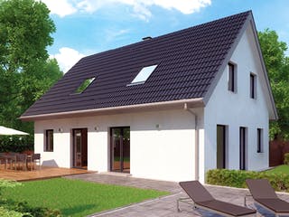 Massivhaus ICON 4 mit Satteldach von Dennert Massivhaus Ausbauhaus ab 263170€, Satteldach-Klassiker Außenansicht 2