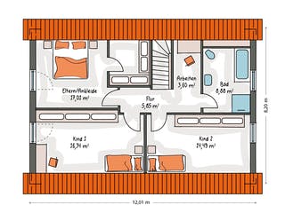 Massivhaus ICON 4 mit Satteldach von Dennert Massivhaus Ausbauhaus ab 263170€, Satteldach-Klassiker Grundriss 2