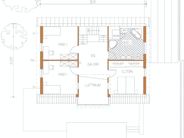 Blockhaus D168 MH Bad Vilbel von Frammelsberger R. Ingenieur-Holzbau, Satteldach-Klassiker Grundriss 1