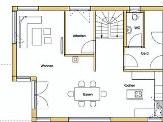 Blockhaus D140 Sinn von Frammelsberger R. Ingenieur-Holzbau, Satteldach-Klassiker Grundriss 1