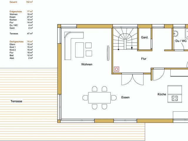 Blockhaus D152 Sum von Frammelsberger R. Ingenieur-Holzbau, Satteldach-Klassiker Grundriss 1