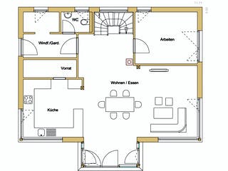Blockhaus D176 Becker von Frammelsberger R. Ingenieur-Holzbau, Satteldach-Klassiker Grundriss 1