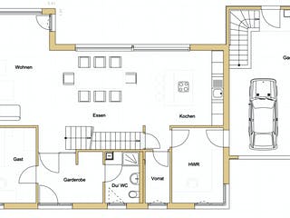 Blockhaus D188 Hertfelder‐Siegel von Frammelsberger R. Ingenieur-Holzbau, Satteldach-Klassiker Grundriss 1
