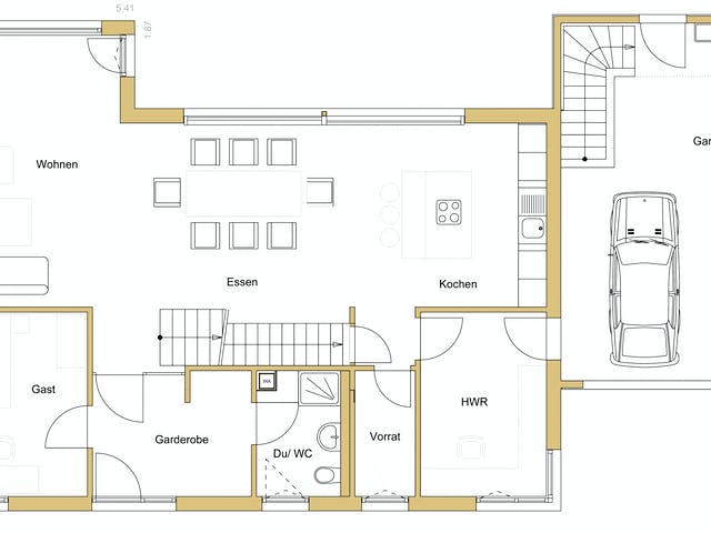 Blockhaus D188 Hertfelder‐Siegel von Frammelsberger R. Ingenieur-Holzbau, Satteldach-Klassiker Grundriss 1