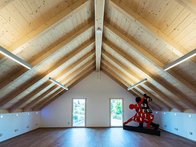 Blockhaus D282 Kocher von Frammelsberger R. Ingenieur-Holzbau, Satteldach-Klassiker Innenansicht 9
