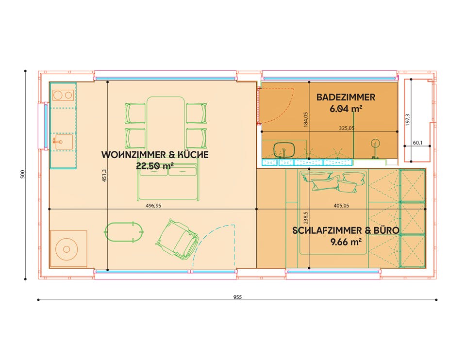 Fertighaus Tiny Haus Dwelli TR#2 von Dwellii House, Bungalow Grundriss 1