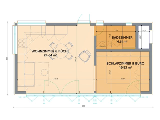 Fertighaus Tiny Haus Dwellii CC von Dwellii House, Bungalow Grundriss 1