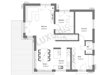 Fertighaus Walmdach 164 von LUXHAUS, Stadtvilla Grundriss 1