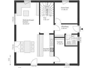 Fertighaus White&Black 170 von WHITE&BLACK Fertighäuser Schlüsselfertig ab 377764€, Satteldach-Klassiker Grundriss 1