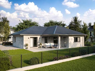 Massivhaus WINKELBUNGALOW 140 von Kähler Massivhaus Schlüsselfertig ab 369610€, Bungalow Außenansicht 1