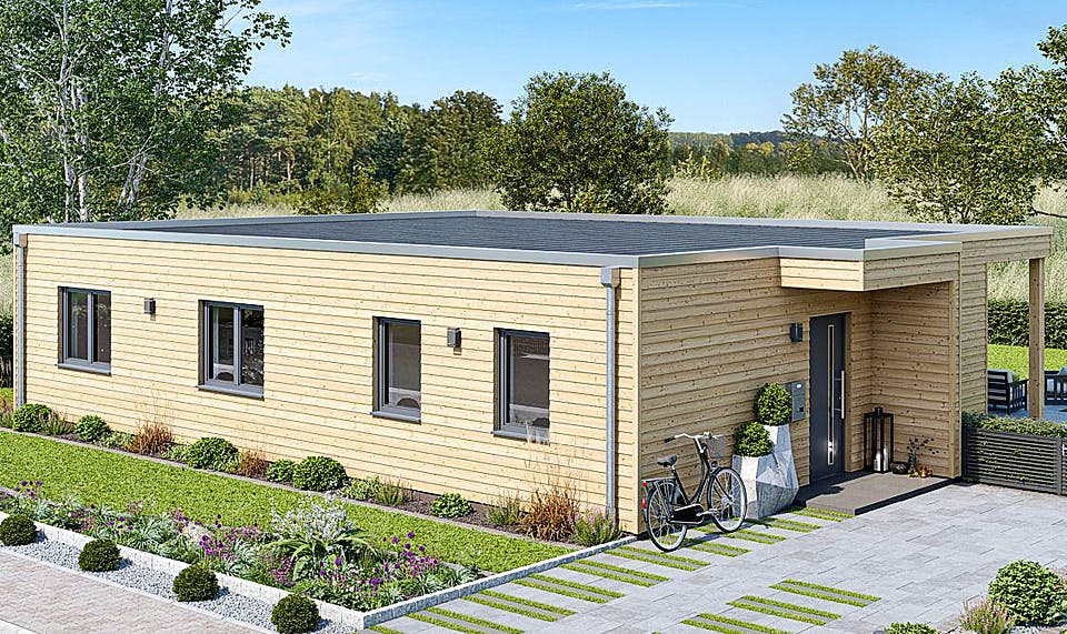 Fertighaus BUNGALOW F88-130 Var. Holz von EBH Haus Schlüsselfertig ab 267100€, Bungalow Außenansicht 2