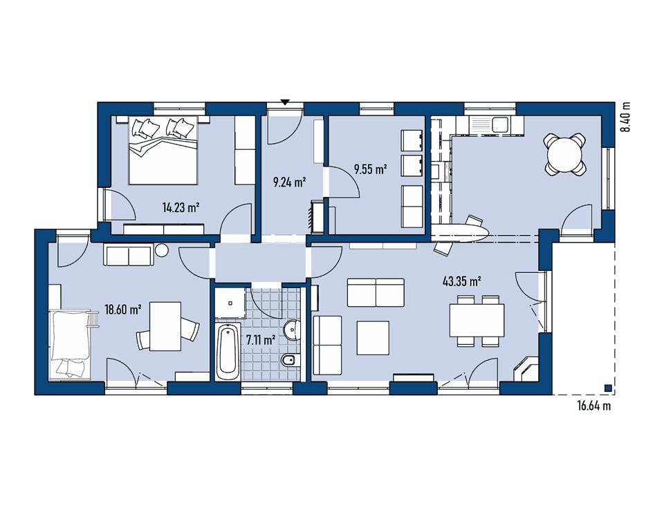 Fertighaus BUNGALOW P84-166 von EBH Haus Schlüsselfertig ab 265900€, Bungalow Grundriss 1